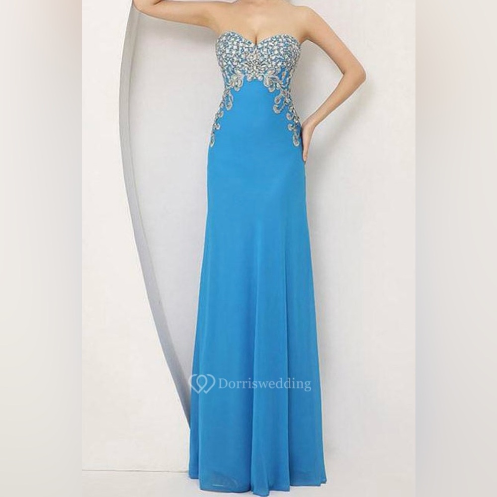 Cinderella Divine Ocean Blue Chiffon Sweetheart Prom Formal Wedding Gown